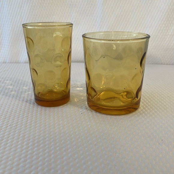 Vintage Hazel Atlas Amber El Dorado Thumbprint Assorted Glasses. Set of seven. - Picture 6 of 9